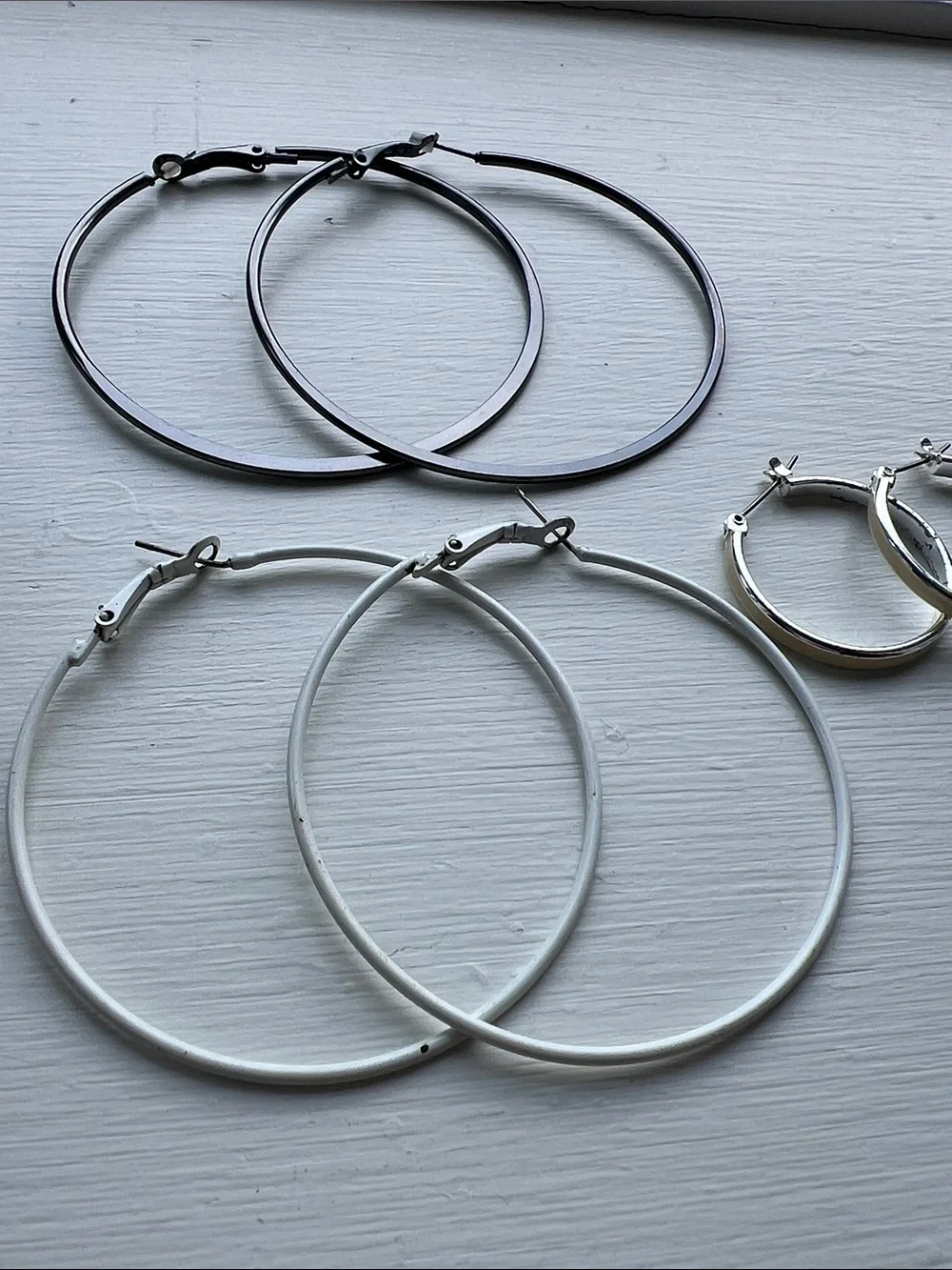 Mixed Metal Hoop Earring Trio - Silver & Black